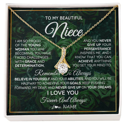 Alluring Beauty Necklace 18K Yellow Gold Finish | Personalized To My Beautiful Niece Necklace From Aunt Uncle Aunt Never Give Up Niece Birthday Graduation Motivational Quote Customized Gift Box Message Card | teecentury
