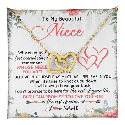 Interlocking Hearts Necklace 18K Yellow Gold Finish | 1 | Personalized To My Beautiful Niece Necklace From Aunt Uncle Auntie Believe In You Niece Birthday Graduation Christmas Jewelry Customized Gift Box Message Card | teecentury