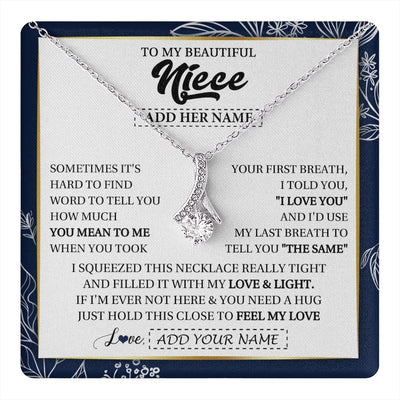 Alluring Beauty Necklace 14K White Gold Finish | 1 | Personalized To My Beautiful Niece Necklace From Aunt Uncle Feel My Love Valentine Gifts For Niece Birthday Graduation Christmas Custom Gift Box Message Card | teecentury.myshopify