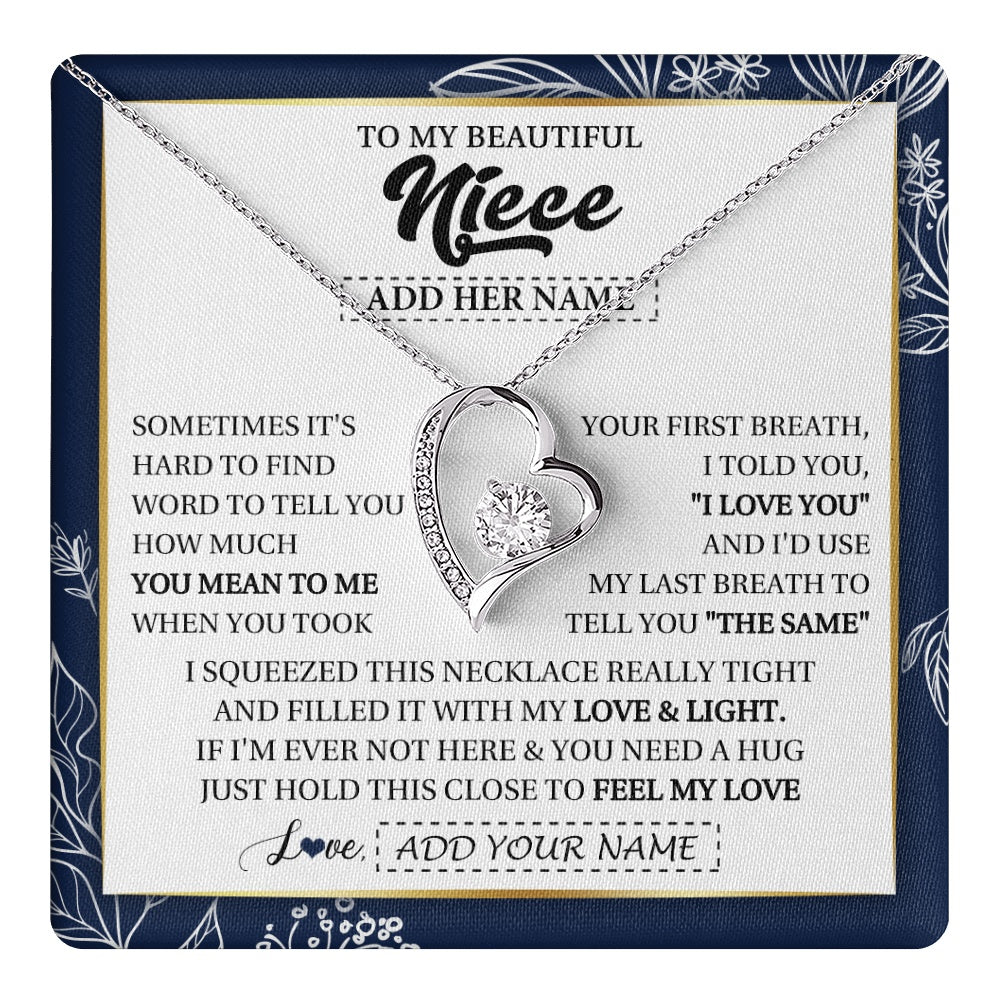 Forever Love Necklace 14K White Gold Finish | 1 | Personalized To My Beautiful Niece Necklace From Aunt Uncle Feel My Love Valentine Gifts For Niece Birthday Graduation Christmas Custom Gift Box Message Card | teecentury.myshopify