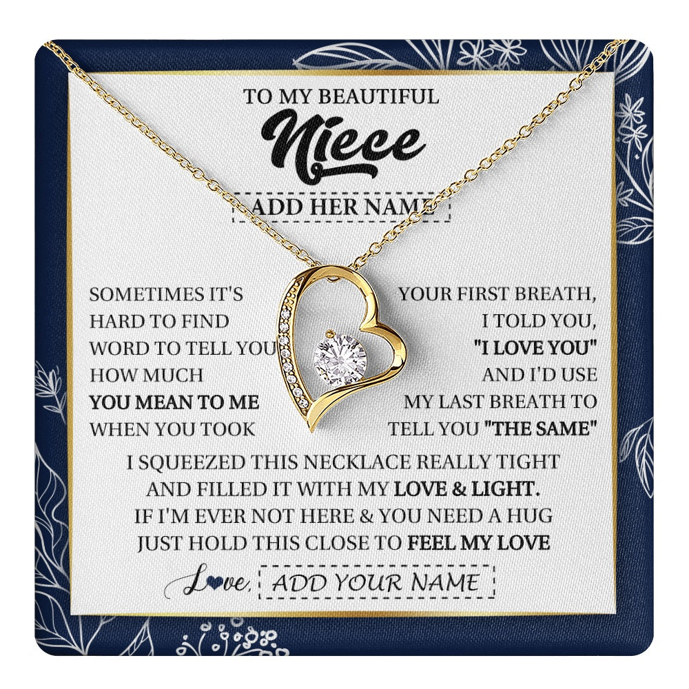 Forever Love Necklace 18K Yellow Gold Finish | 1 | Personalized To My Beautiful Niece Necklace From Aunt Uncle Feel My Love Valentine Gifts For Niece Birthday Graduation Christmas Custom Gift Box Message Card | teecentury.myshopify