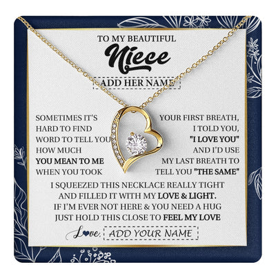 Forever Love Necklace 18K Yellow Gold Finish | 1 | Personalized To My Beautiful Niece Necklace From Aunt Uncle Feel My Love Valentine Gifts For Niece Birthday Graduation Christmas Custom Gift Box Message Card | teecentury.myshopify