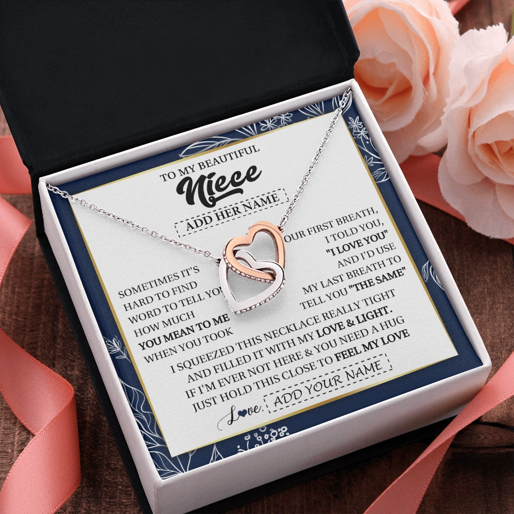 Interlocking Hearts Necklace Stainless Steel & Rose Gold Finish | 2 | Personalized To My Beautiful Niece Necklace From Aunt Uncle Feel My Love Valentine Gifts For Niece Birthday Graduation Christmas Custom Gift Box Message Card | teecentury.myshopify