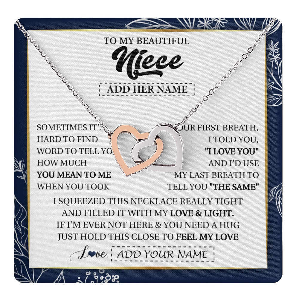 Interlocking Hearts Necklace Stainless Steel & Rose Gold Finish | 1 | Personalized To My Beautiful Niece Necklace From Aunt Uncle Feel My Love Valentine Gifts For Niece Birthday Graduation Christmas Custom Gift Box Message Card | teecentury.myshopify