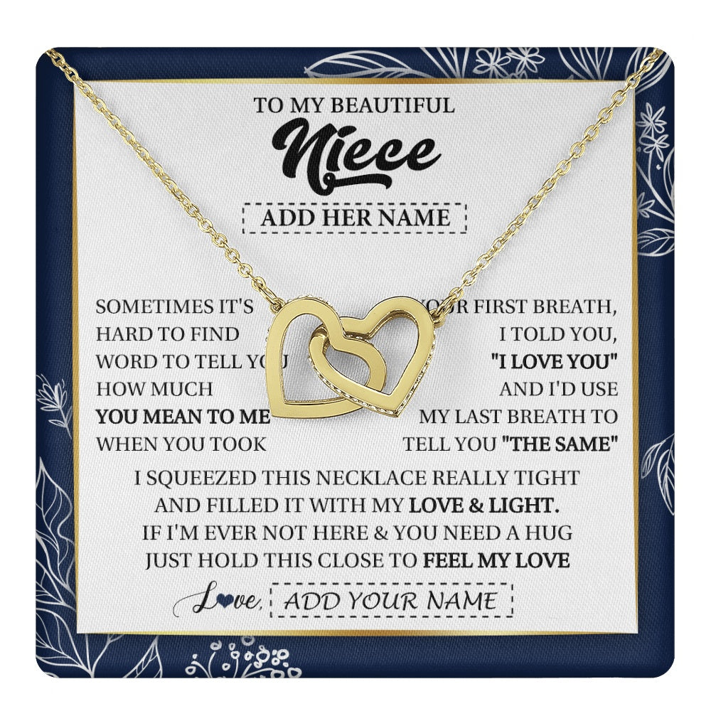 Interlocking Hearts Necklace 18K Yellow Gold Finish | 1 | Personalized To My Beautiful Niece Necklace From Aunt Uncle Feel My Love Valentine Gifts For Niece Birthday Graduation Christmas Custom Gift Box Message Card | teecentury.myshopify