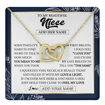 Interlocking Hearts Necklace 18K Yellow Gold Finish | 1 | Personalized To My Beautiful Niece Necklace From Aunt Uncle Feel My Love Valentine Gifts For Niece Birthday Graduation Christmas Custom Gift Box Message Card | teecentury.myshopify