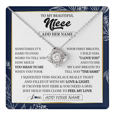 Love Knot Necklace 14K White Gold Finish | 1 | Personalized To My Beautiful Niece Necklace From Aunt Uncle Feel My Love Valentine Gifts For Niece Birthday Graduation Christmas Custom Gift Box Message Card | teecentury.myshopify