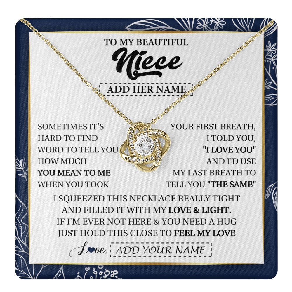 Love Knot Necklace 18K Yellow Gold Finish | 1 | Personalized To My Beautiful Niece Necklace From Aunt Uncle Feel My Love Valentine Gifts For Niece Birthday Graduation Christmas Custom Gift Box Message Card | teecentury.myshopify
