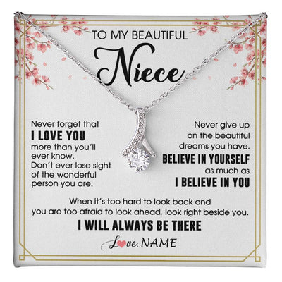 Alluring Beauty Necklace 14K White Gold Finish | 1 | Personalized To My Beautiful Niece Necklace From Aunt Uncle I Love You Believe In You Niece Birthday Graduation Christmas Customized Gift Box Message Card | teecentury