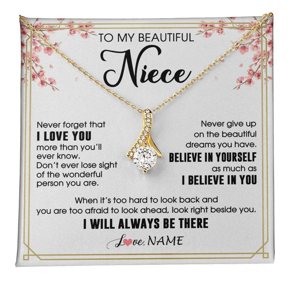 Alluring Beauty Necklace 18K Yellow Gold Finish | 1 | Personalized To My Beautiful Niece Necklace From Aunt Uncle I Love You Believe In You Niece Birthday Graduation Christmas Customized Gift Box Message Card | teecentury