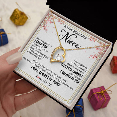 Forever Love Necklace 18K Yellow Gold Finish | 2 | Personalized To My Beautiful Niece Necklace From Aunt Uncle I Love You Believe In You Niece Birthday Graduation Christmas Customized Gift Box Message Card | teecentury