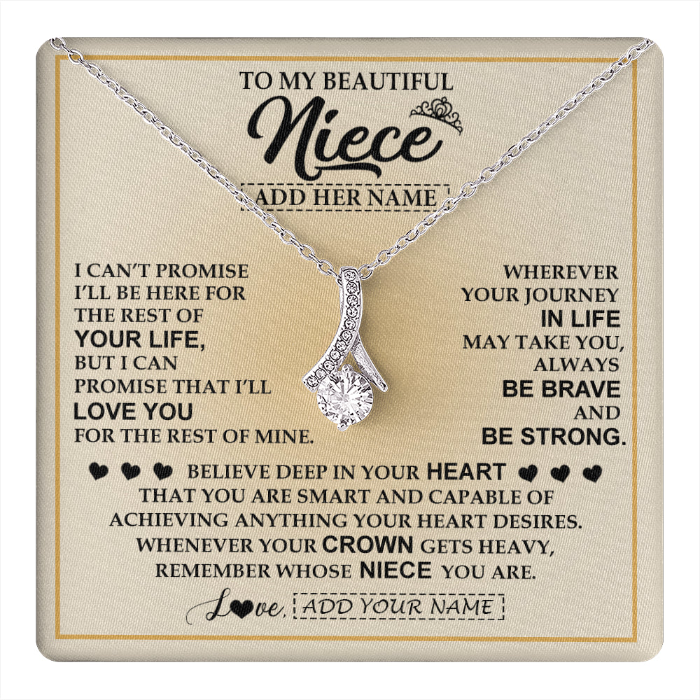 Alluring Beauty Necklace 14K White Gold Finish | 1 | Personalized To My Beautiful Niece Necklace From Aunt Uncle Jewelry Present For Women Niece Birthday Mother's Day Wedding Day Christmas Gift Box Message Card | teecentury