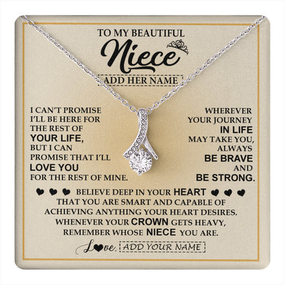 Alluring Beauty Necklace 14K White Gold Finish | 1 | Personalized To My Beautiful Niece Necklace From Aunt Uncle Jewelry Present For Women Niece Birthday Mother's Day Wedding Day Christmas Gift Box Message Card | teecentury