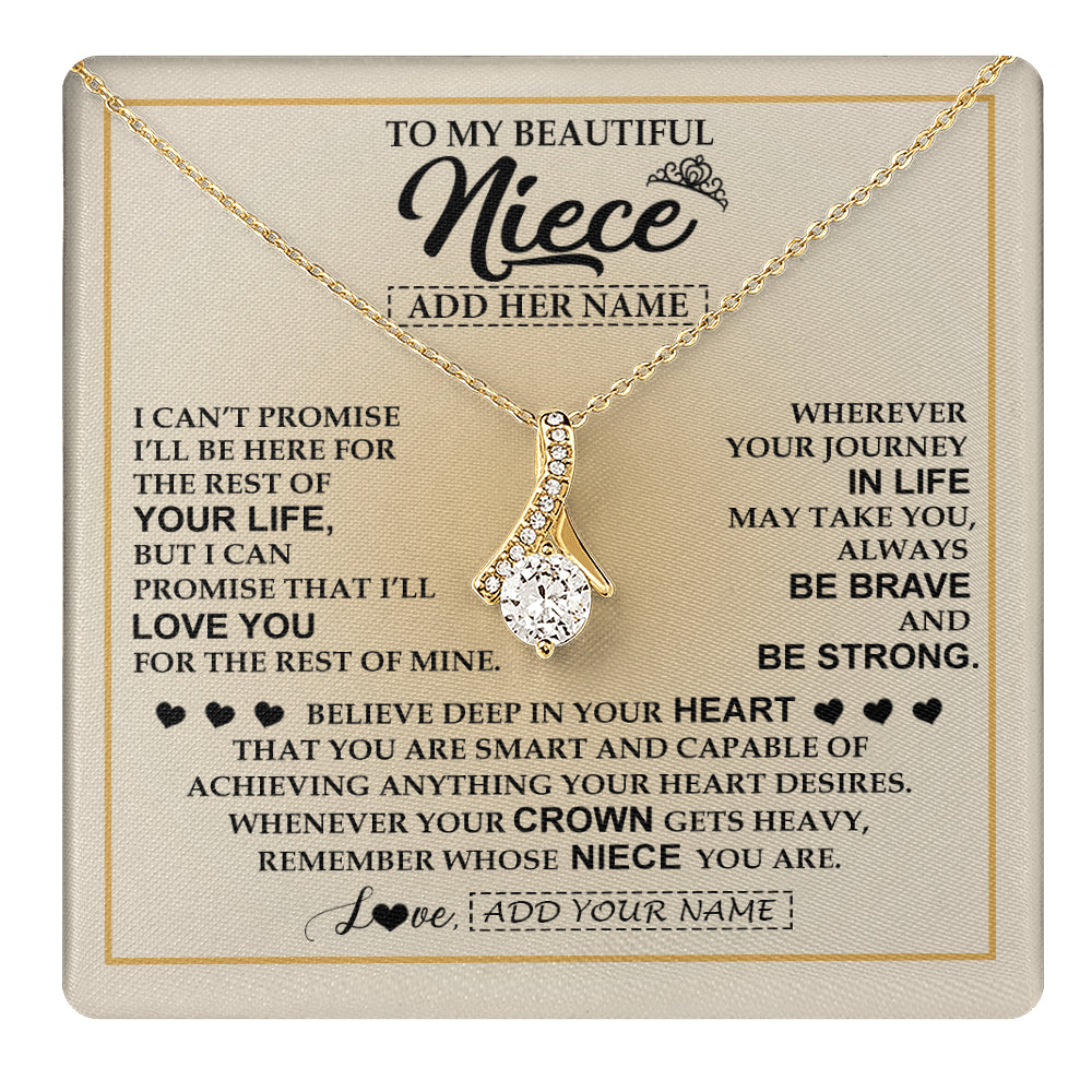 Alluring Beauty Necklace 18K Yellow Gold Finish | 1 | Personalized To My Beautiful Niece Necklace From Aunt Uncle Jewelry Present For Women Niece Birthday Mother's Day Wedding Day Christmas Gift Box Message Card | teecentury