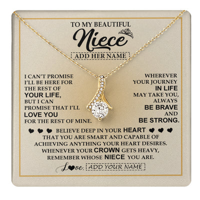 Alluring Beauty Necklace 18K Yellow Gold Finish | 1 | Personalized To My Beautiful Niece Necklace From Aunt Uncle Jewelry Present For Women Niece Birthday Mother's Day Wedding Day Christmas Gift Box Message Card | teecentury
