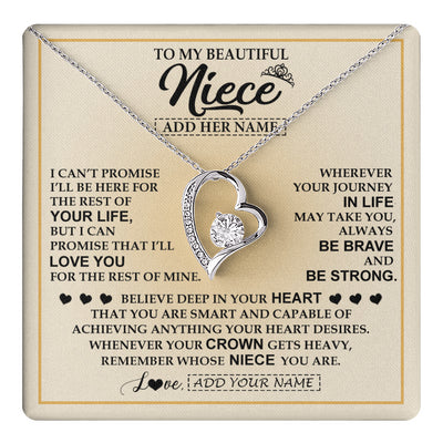 Forever Love Necklace 14K White Gold Finish | 1 | Personalized To My Beautiful Niece Necklace From Aunt Uncle Jewelry Present For Women Niece Birthday Mother's Day Wedding Day Christmas Gift Box Message Card | teecentury