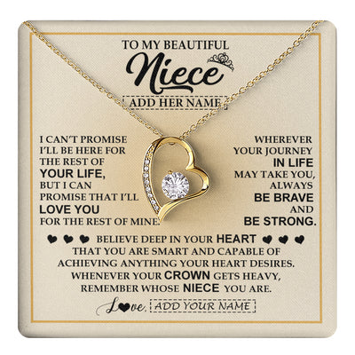 Forever Love Necklace 18K Yellow Gold Finish | 1 | Personalized To My Beautiful Niece Necklace From Aunt Uncle Jewelry Present For Women Niece Birthday Mother's Day Wedding Day Christmas Gift Box Message Card | teecentury