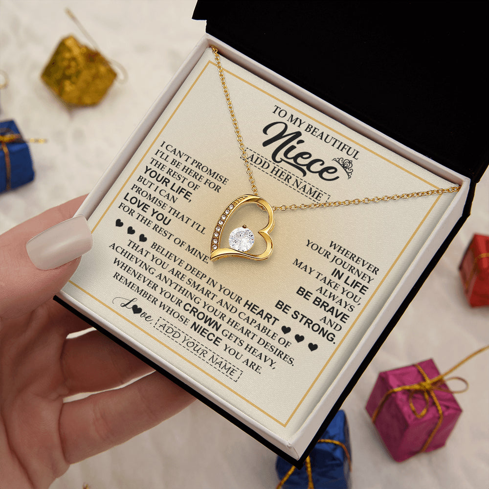 Forever Love Necklace 18K Yellow Gold Finish | 2 | Personalized To My Beautiful Niece Necklace From Aunt Uncle Jewelry Present For Women Niece Birthday Mother's Day Wedding Day Christmas Gift Box Message Card | teecentury