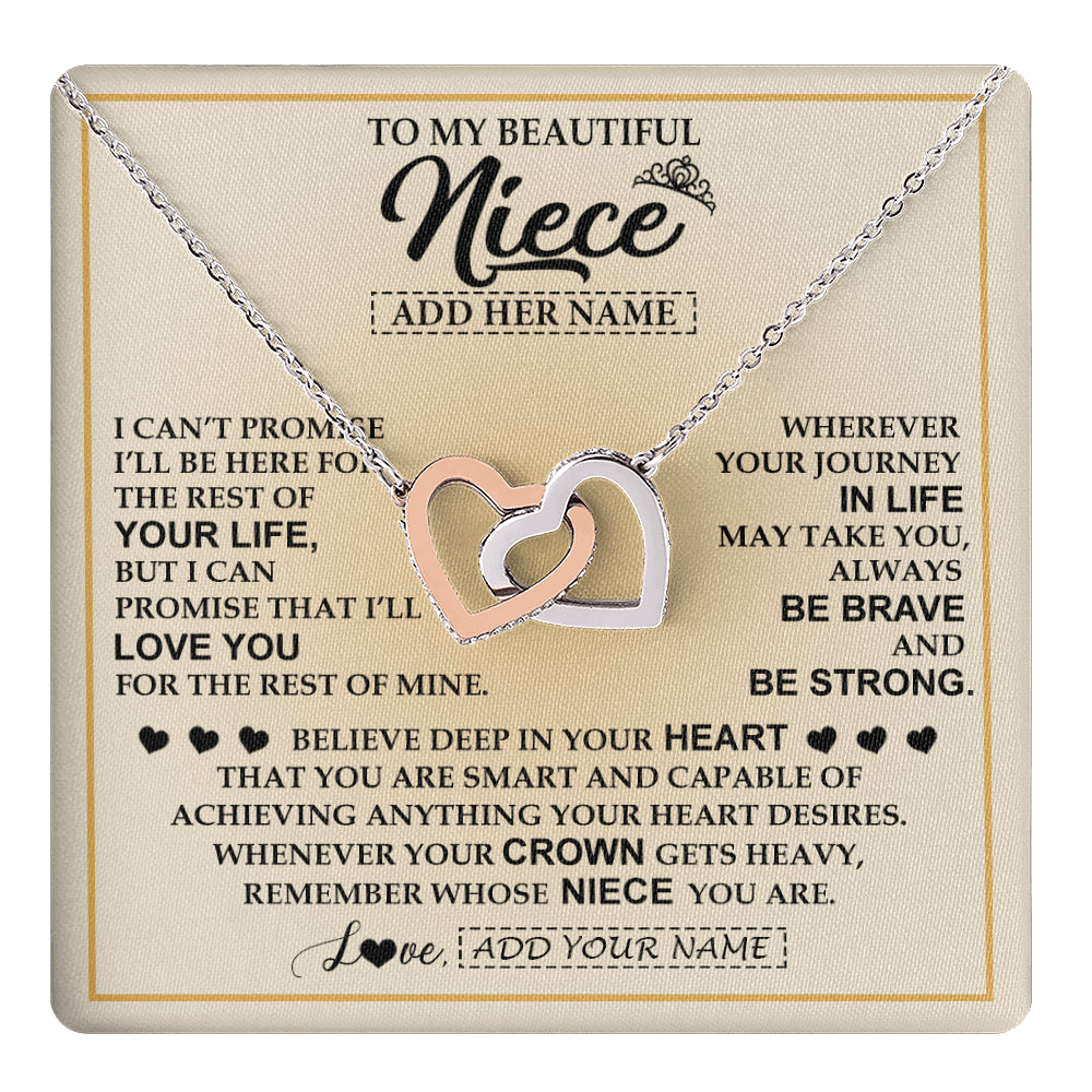 Interlocking Hearts Necklace Stainless Steel & Rose Gold Finish | 1 | Personalized To My Beautiful Niece Necklace From Aunt Uncle Jewelry Present For Women Niece Birthday Mother's Day Wedding Day Christmas Gift Box Message Card | teecentury