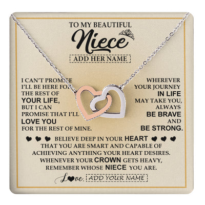 Interlocking Hearts Necklace Stainless Steel & Rose Gold Finish | 1 | Personalized To My Beautiful Niece Necklace From Aunt Uncle Jewelry Present For Women Niece Birthday Mother's Day Wedding Day Christmas Gift Box Message Card | teecentury