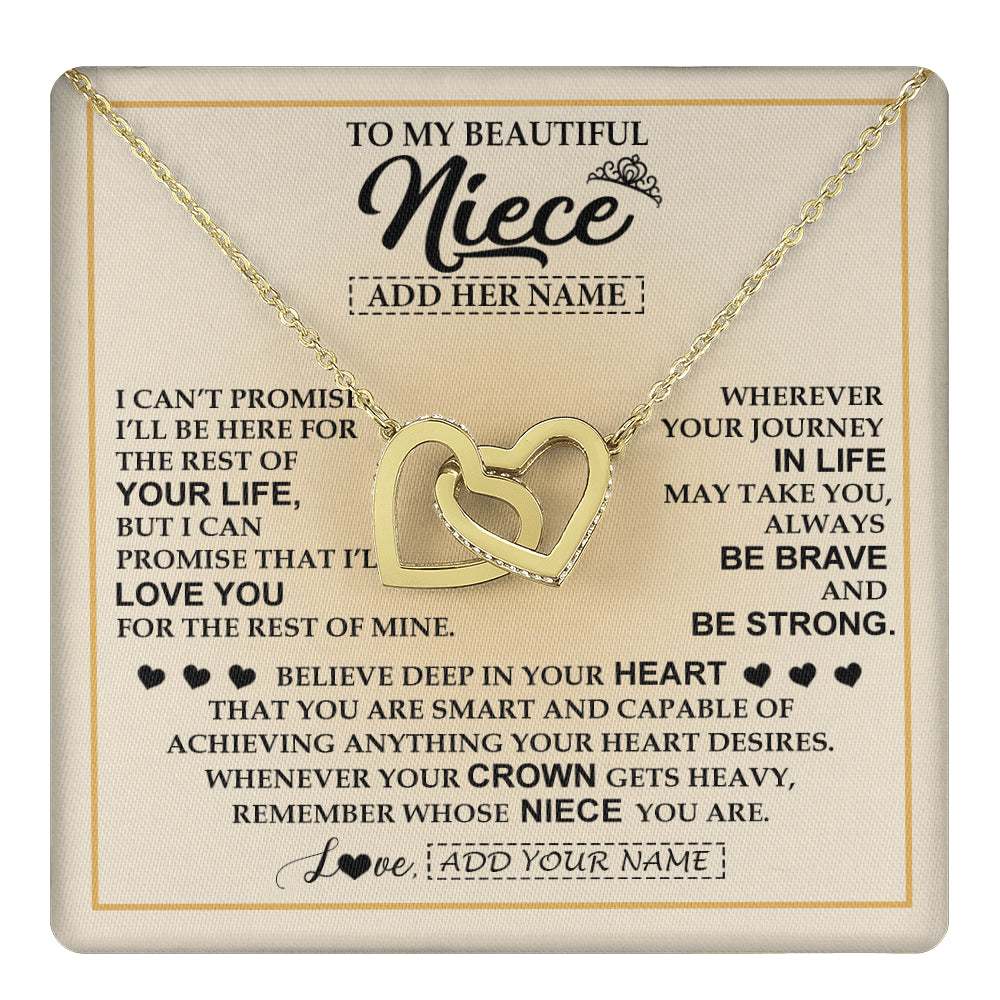 Interlocking Hearts Necklace 18K Yellow Gold Finish | 1 | Personalized To My Beautiful Niece Necklace From Aunt Uncle Jewelry Present For Women Niece Birthday Mother's Day Wedding Day Christmas Gift Box Message Card | teecentury