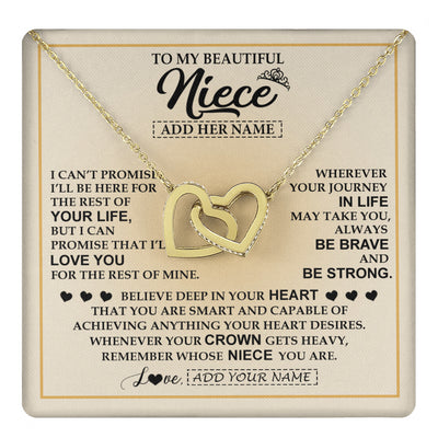 Interlocking Hearts Necklace 18K Yellow Gold Finish | 1 | Personalized To My Beautiful Niece Necklace From Aunt Uncle Jewelry Present For Women Niece Birthday Mother's Day Wedding Day Christmas Gift Box Message Card | teecentury
