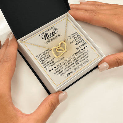 Interlocking Hearts Necklace 18K Yellow Gold Finish | 2 | Personalized To My Beautiful Niece Necklace From Aunt Uncle Jewelry Present For Women Niece Birthday Mother's Day Wedding Day Christmas Gift Box Message Card | teecentury