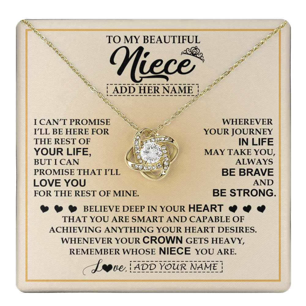 Love Knot Necklace 18K Yellow Gold Finish | 1 | Personalized To My Beautiful Niece Necklace From Aunt Uncle Jewelry Present For Women Niece Birthday Mother's Day Wedding Day Christmas Gift Box Message Card | teecentury