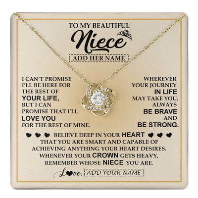 Love Knot Necklace 18K Yellow Gold Finish | 1 | Personalized To My Beautiful Niece Necklace From Aunt Uncle Jewelry Present For Women Niece Birthday Mother's Day Wedding Day Christmas Gift Box Message Card | teecentury