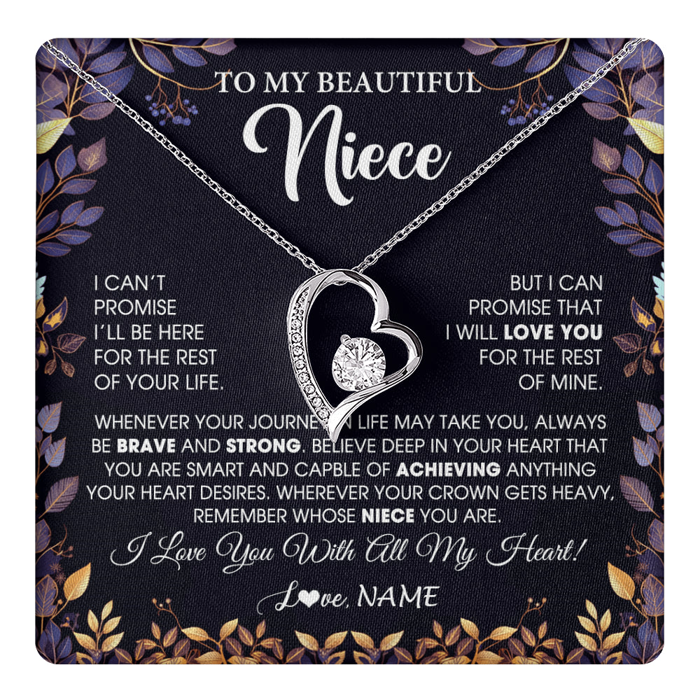 Forever Love Necklace 14K White Gold Finish | 1 | Personalized To My Beautiful Niece Necklace From Aunt Uncle Promise Necklace Birthday Gift For Niece Graduation Christmas Customized Gift Box Message Card | teecentury