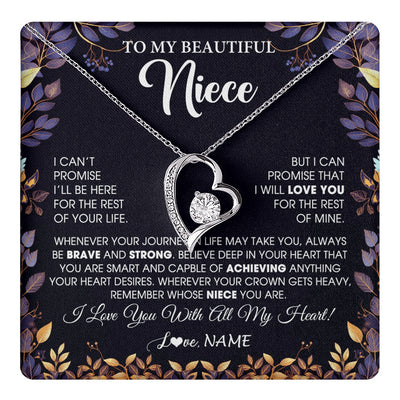 Forever Love Necklace 14K White Gold Finish | 1 | Personalized To My Beautiful Niece Necklace From Aunt Uncle Promise Necklace Birthday Gift For Niece Graduation Christmas Customized Gift Box Message Card | teecentury