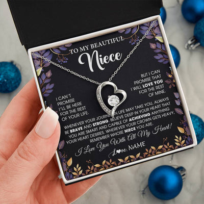 Forever Love Necklace 14K White Gold Finish | 2 | Personalized To My Beautiful Niece Necklace From Aunt Uncle Promise Necklace Birthday Gift For Niece Graduation Christmas Customized Gift Box Message Card | teecentury