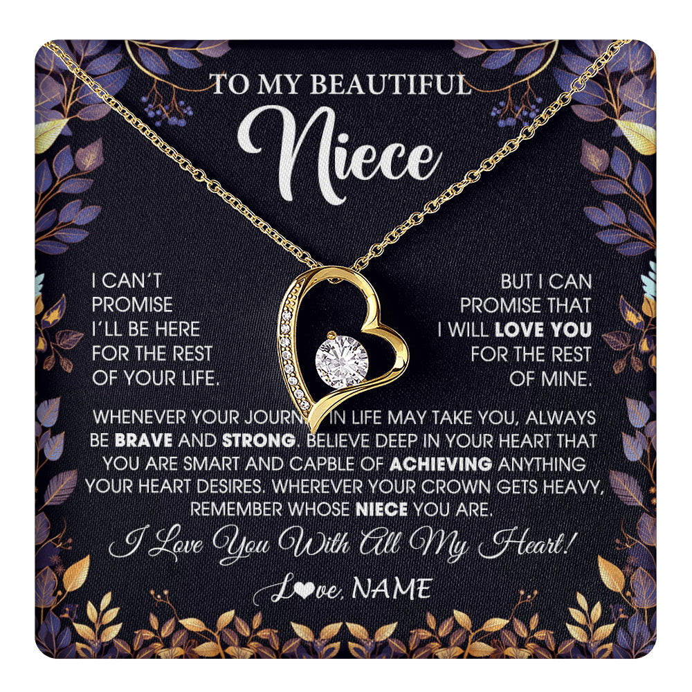 Forever Love Necklace 18K Yellow Gold Finish | 1 | Personalized To My Beautiful Niece Necklace From Aunt Uncle Promise Necklace Birthday Gift For Niece Graduation Christmas Customized Gift Box Message Card | teecentury