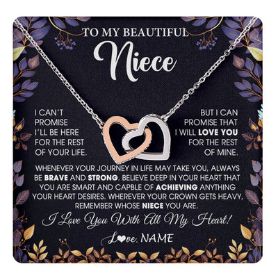 Interlocking Hearts Necklace Stainless Steel & Rose Gold Finish | 1 | Personalized To My Beautiful Niece Necklace From Aunt Uncle Promise Necklace Birthday Gift For Niece Graduation Christmas Customized Gift Box Message Card | teecentury