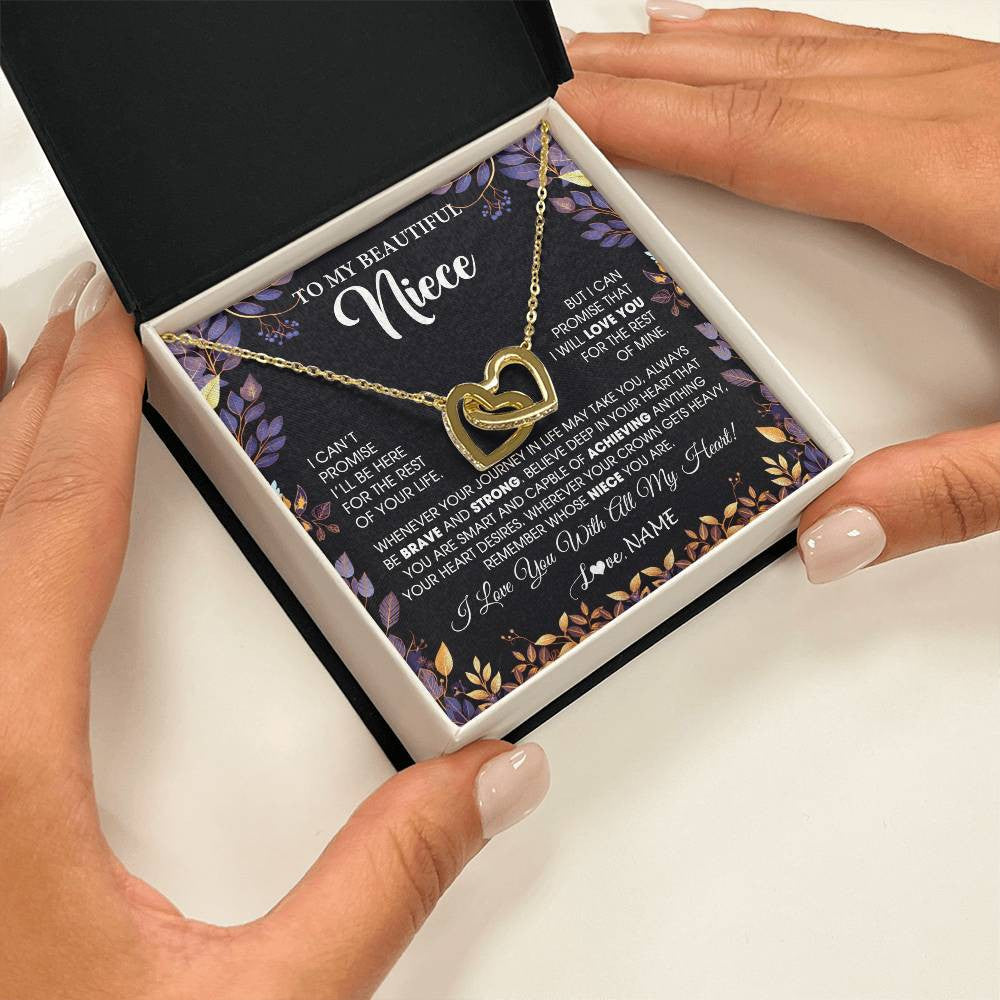 Interlocking Hearts Necklace 18K Yellow Gold Finish | 2 | Personalized To My Beautiful Niece Necklace From Aunt Uncle Promise Necklace Birthday Gift For Niece Graduation Christmas Customized Gift Box Message Card | teecentury