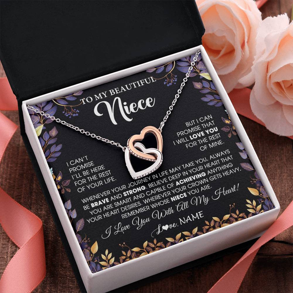 Interlocking Hearts Necklace Stainless Steel & Rose Gold Finish | 2 | Personalized To My Beautiful Niece Necklace From Aunt Uncle Promise Necklace Birthday Gift For Niece Graduation Christmas Customized Gift Box Message Card | teecentury