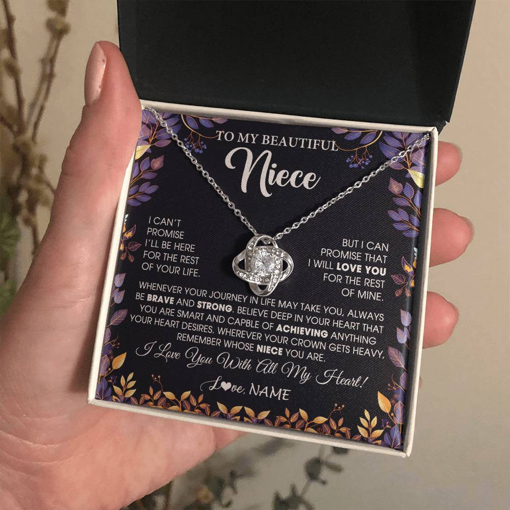 Love Knot Necklace 14K White Gold Finish | 2 | Personalized To My Beautiful Niece Necklace From Aunt Uncle Promise Necklace Birthday Gift For Niece Graduation Christmas Customized Gift Box Message Card | teecentury