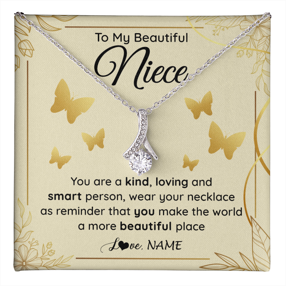 Alluring Beauty Necklace 14K White Gold Finish | 1 | Personalized To My Beautiful Niece Necklace From Aunt You Are A Kind Loving Niece Birthday Gifts Jewelry Graduation Christmas Customized Gift Box Message Card | teecentury