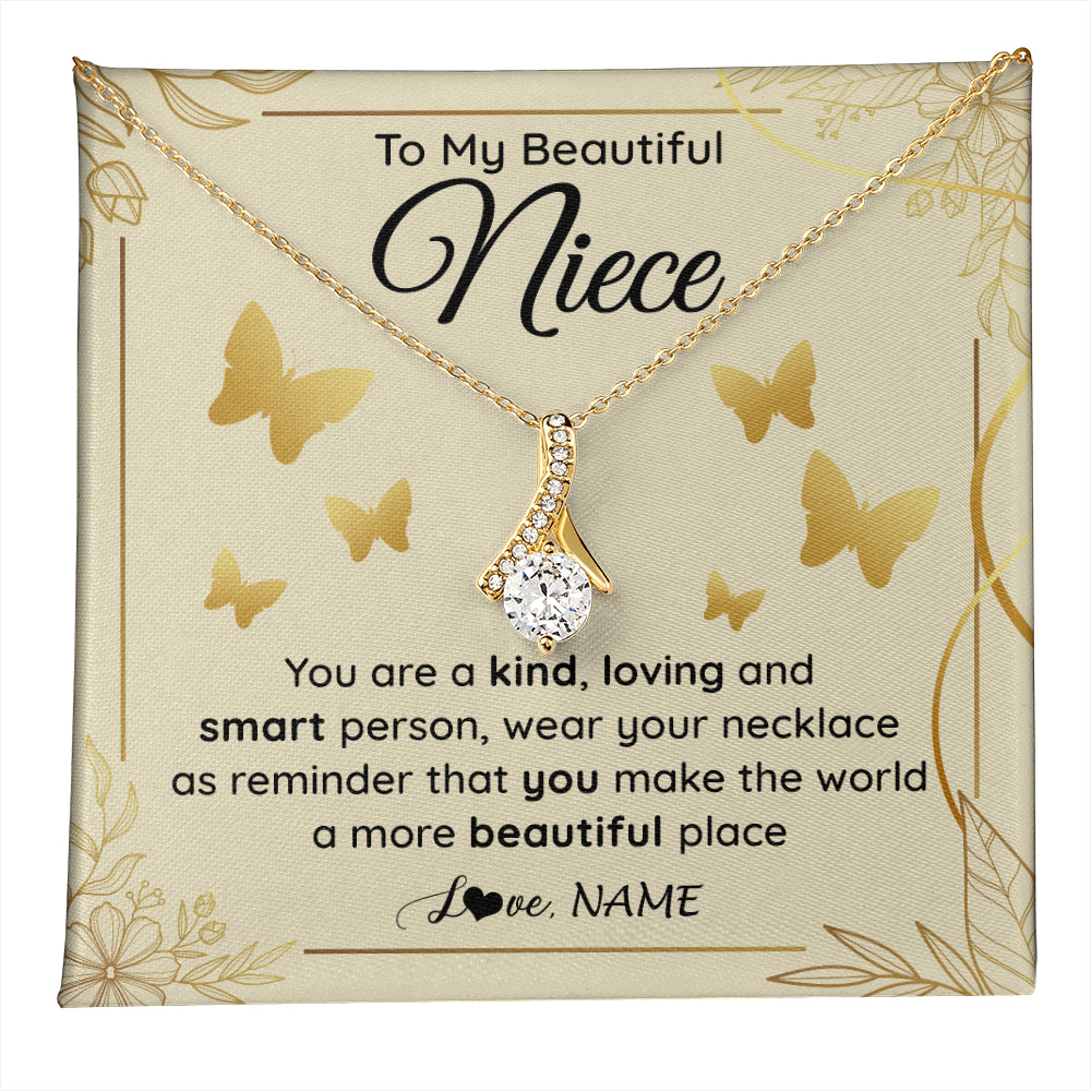 Alluring Beauty Necklace 18K Yellow Gold Finish | 1 | Personalized To My Beautiful Niece Necklace From Aunt You Are A Kind Loving Niece Birthday Gifts Jewelry Graduation Christmas Customized Gift Box Message Card | teecentury