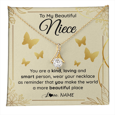 Alluring Beauty Necklace 18K Yellow Gold Finish | 1 | Personalized To My Beautiful Niece Necklace From Aunt You Are A Kind Loving Niece Birthday Gifts Jewelry Graduation Christmas Customized Gift Box Message Card | teecentury