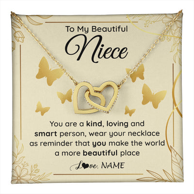 Interlocking Hearts Necklace 18K Yellow Gold Finish | 1 | Personalized To My Beautiful Niece Necklace From Aunt You Are A Kind Loving Niece Birthday Gifts Jewelry Graduation Christmas Customized Gift Box Message Card | teecentury