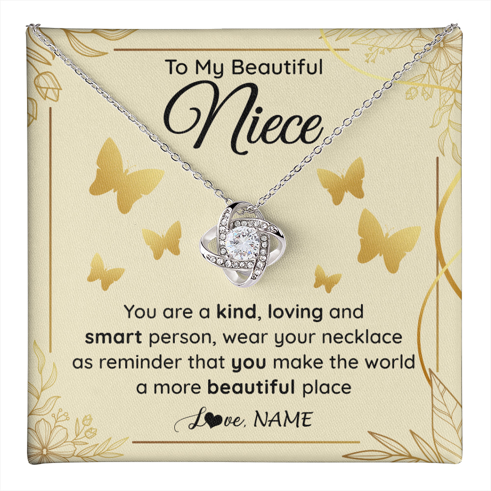Love Knot Necklace 14K White Gold Finish | 1 | Personalized To My Beautiful Niece Necklace From Aunt You Are A Kind Loving Niece Birthday Gifts Jewelry Graduation Christmas Customized Gift Box Message Card | teecentury