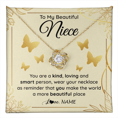 Love Knot Necklace 18K Yellow Gold Finish | 1 | Personalized To My Beautiful Niece Necklace From Aunt You Are A Kind Loving Niece Birthday Gifts Jewelry Graduation Christmas Customized Gift Box Message Card | teecentury