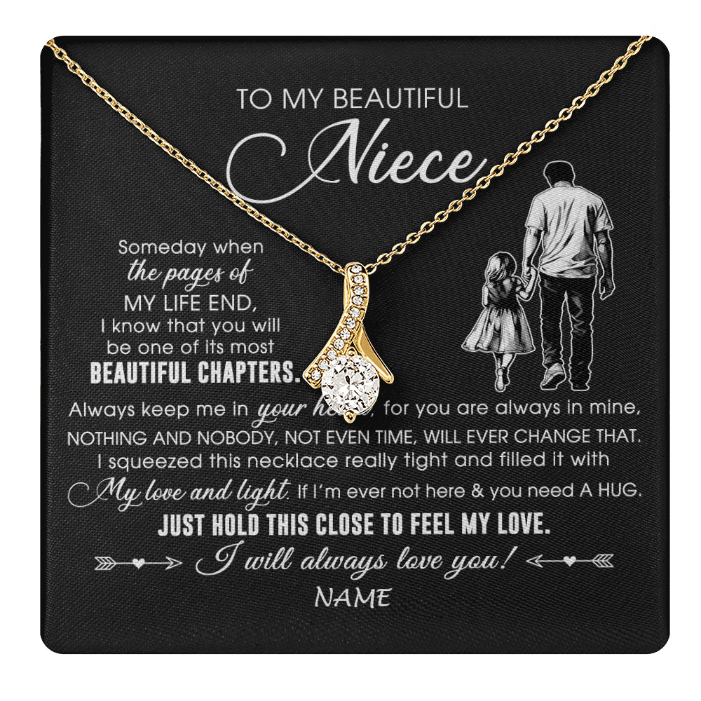 Alluring Beauty Necklace 18K Yellow Gold Finish | 1 | Personalized To My Beautiful Niece Necklace From Uncle Always Love You Niece Birthday Graduation Christmas Customized Gift Box Message Card | teecentury