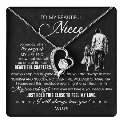 Forever Love Necklace 14K White Gold Finish | 1 | Personalized To My Beautiful Niece Necklace From Uncle Always Love You Niece Birthday Graduation Christmas Customized Gift Box Message Card | teecentury