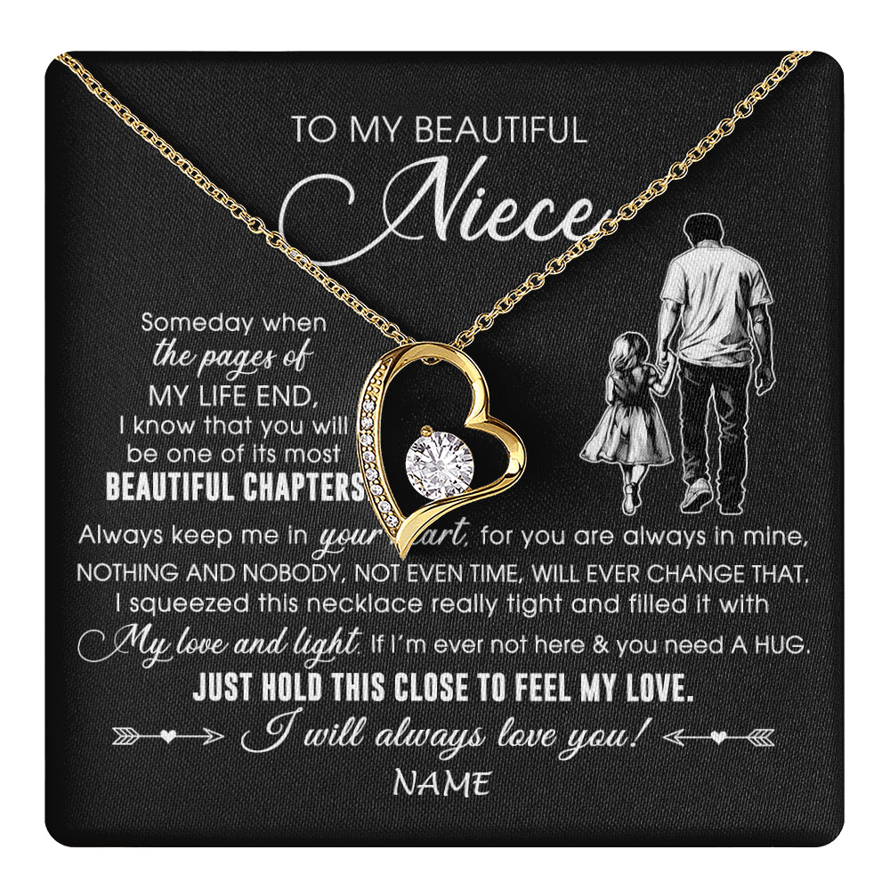 Forever Love Necklace 18K Yellow Gold Finish | 1 | Personalized To My Beautiful Niece Necklace From Uncle Always Love You Niece Birthday Graduation Christmas Customized Gift Box Message Card | teecentury