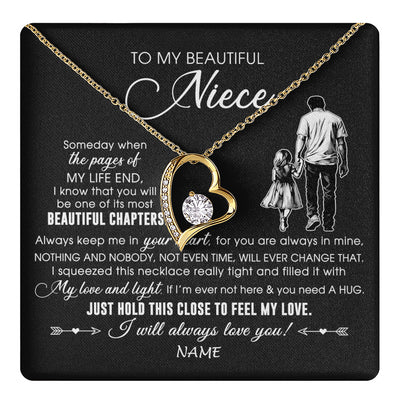 Forever Love Necklace 18K Yellow Gold Finish | 1 | Personalized To My Beautiful Niece Necklace From Uncle Always Love You Niece Birthday Graduation Christmas Customized Gift Box Message Card | teecentury