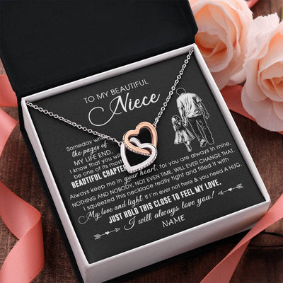 Interlocking Hearts Necklace Stainless Steel & Rose Gold Finish | 2 | Personalized To My Beautiful Niece Necklace From Uncle Always Love You Niece Birthday Graduation Christmas Customized Gift Box Message Card | teecentury