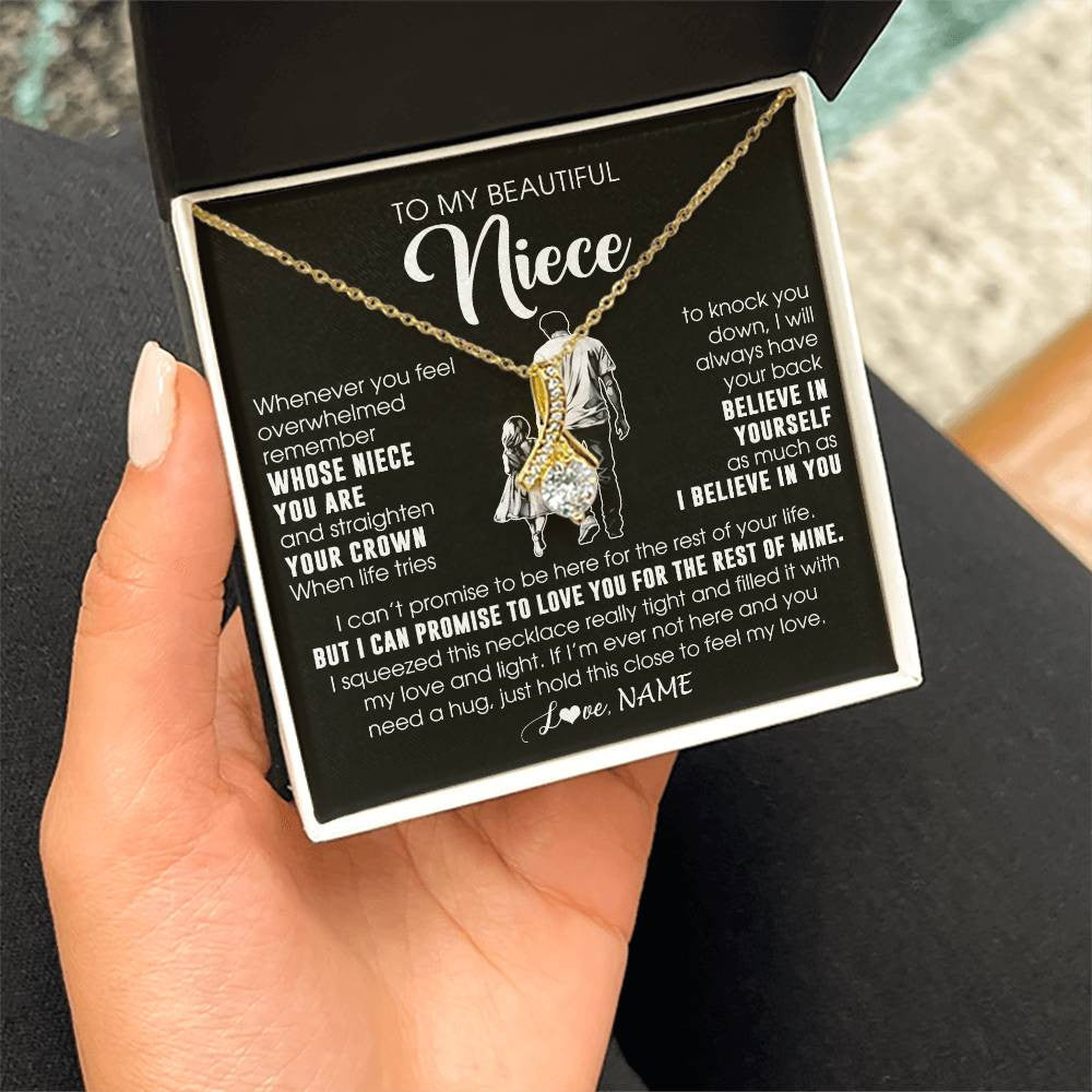 Alluring Beauty Necklace 18K Yellow Gold Finish | 2 | Personalized To My Beautiful Niece Necklace From Uncle Believe In Yourself Niece Birthday Gifts Jewelry Graduation Christmas Customized Message Card | teecentury