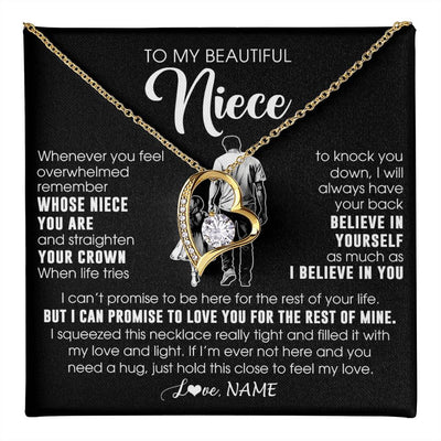 Forever Love Necklace 18K Yellow Gold Finish | 1 | Personalized To My Beautiful Niece Necklace From Uncle Believe In Yourself Niece Birthday Gifts Jewelry Graduation Christmas Customized Message Card | teecentury
